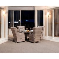Product photograph of Reclining Rattan Conservatory Dining Set With 4 Chairs Round Table In Grey - Fiji - Rattan Direct from Rattan Direct