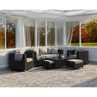 Product photograph of 3 Seater Rattan Conservatory Sofa Armchair Set In Black White - Ascot - Rattan Direct from Rattan Direct