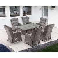 Product photograph of 6 Reclining Rattan Garden Dining Chairs Rectangular Table In Grey - Fiji - Rattan Direct from Rattan Direct