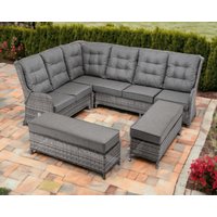 Product photograph of Reclining Rattan Garden Corner Sofa Set In Grey - Fiji - Rattan Direct from Rattan Direct