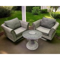 Product photograph of Rattan Garden Set With 2 Swivel Chairs Bistro Ice Bucket Table In Grey - Lisbon - Rattan Direct from Rattan Direct