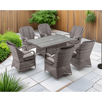 Product photograph of Marseille 6 Rattan Garden Dining Chairs Rectangular Table In Grey - Rattan Direct from Rattan Direct