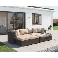 Product photograph of Rattan Garden Day Bed Sofa Set In Truffle Brown Champagne - Monaco - Rattan Direct from Rattan Direct