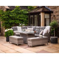 Product photograph of Rattan Garden Reclining Corner Sofa Set With Rectangular Fire Pit Dining Table In Grey - Fiji - Rattan Direct from Rattan Direct