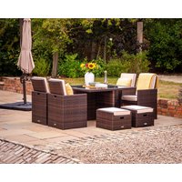 Product photograph of 4 Seat Rattan Garden Cube Dining Set In Brown With 4 Footstools - Barcelona - Rattan Direct from Rattan Direct