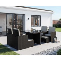 Product photograph of 4 Seat Rattan Garden Cube Dining Set In Black White With 4 Footstools - Barcelona - Rattan Direct from Rattan Direct