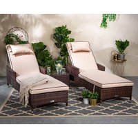Product photograph of Rattan Garden Reclining Sun Lounger Set In Brown - Cambridge - Rattan Direct from Rattan Direct