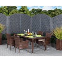 Product photograph of 4 Stackable Rattan Garden Chairs Open Leg Rectangular Table Set In Brown - Cambridge - Rattan Direct from Rattan Direct