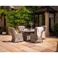 Product photograph of 4 Reclining Rattan Garden Chairs Square Fire Pit Dining Table In Grey - Fiji - Rattan Direct from Rattan Direct