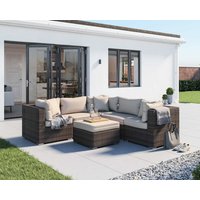 Product photograph of Rattan Garden Corner Sofa Set In Brown Champagne - 6 Piece - Florida - Rattan Direct from Rattan Direct