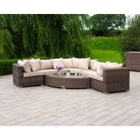 Product photograph of Rattan Garden Corner Sofa Set In Truffle Brown Champagne - 6 Piece Angled - Florida - Rattan Direct from Rattan Direct