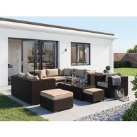 Product photograph of Rattan Garden Corner Sofa Set In Brown With Cream Cushions - Geneva - Rattan Direct from Rattan Direct