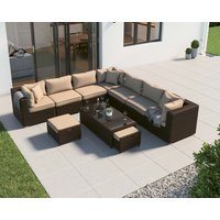 Product photograph of Rattan Garden Corner Sofa Set In Brown - Geneva 10 Piece - Rattan Direct from Rattan Direct