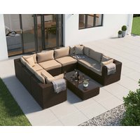 Product photograph of Rattan Garden Corner Sofa Set With Coffee Table In Brown - Geneva - Rattan Direct from Rattan Direct