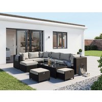 Product photograph of Geneva 10 Piece Rattan Garden Corner Sofa Set In Black White - Rattan Direct from Rattan Direct