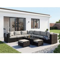 Product photograph of Geneva 11 Piece Rattan Garden Corner Sofa Set In Black White - Rattan Direct from Rattan Direct