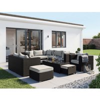 Product photograph of Rattan Garden Corner Sofa Set In Black White - Geneva - 11 Piece - Rattan Direct from Rattan Direct