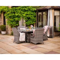 Product photograph of 4 Seat Rattan Garden Dining Set With Square Table In Grey With Fire Pit - Marseille - Rattan Direct from Rattan Direct