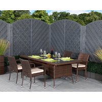 Product photograph of 4 Rattan Garden Chairs Rectangular Dining Table Set In Brown - Roma - Rattan Direct from Rattan Direct