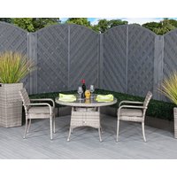 Product photograph of Small Round Rattan Garden Dining Table 2 Stackable Chairs In Grey - Roma - Rattan Direct from Rattan Direct