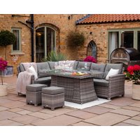 Product photograph of Rattan Garden Corner Dining Set With Rectangular Fire Pit Table In Grey - Sorrento - Rattan Direct from Rattan Direct