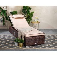 Product photograph of Rattan Garden Reclining Sun Lounger In Brown - Miami - Rattan Direct from Rattan Direct