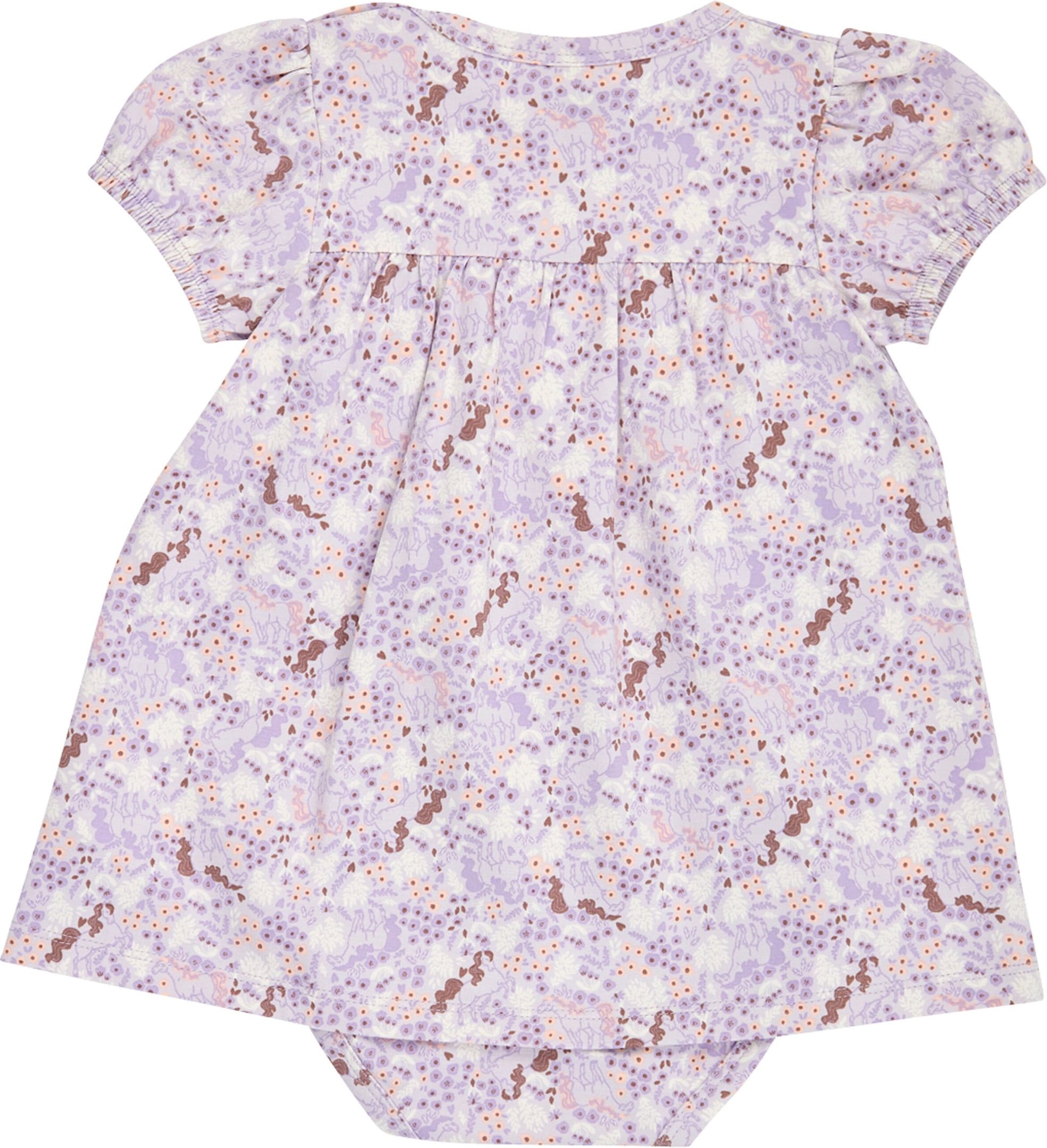 Müsli Bodykleid kurzarm Puffärmel Einhörner Blumen