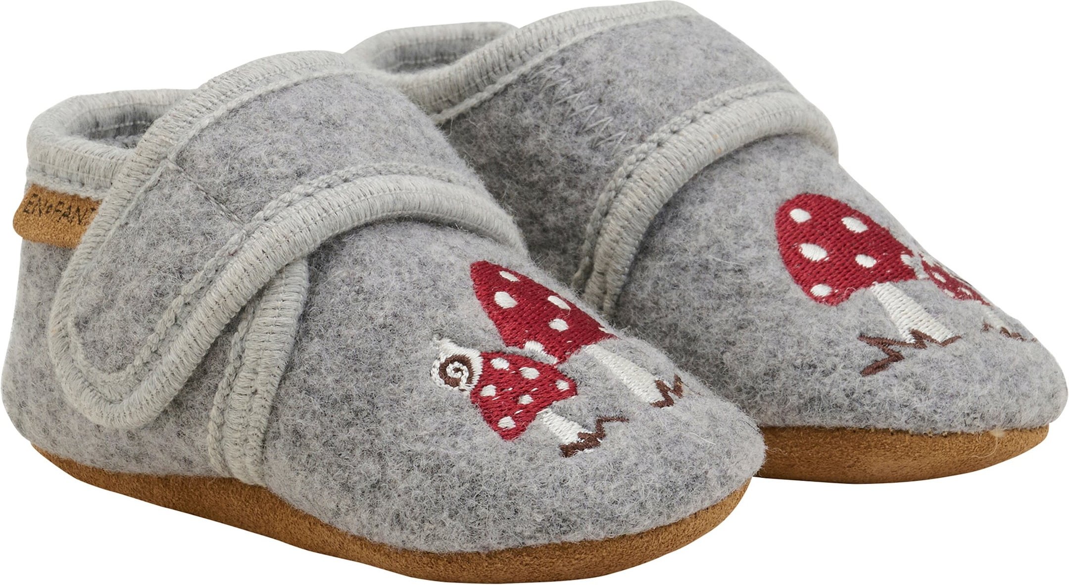 En Fant Woll-Krabbel- und Hausschuhe mit Klettverschluss Pilze