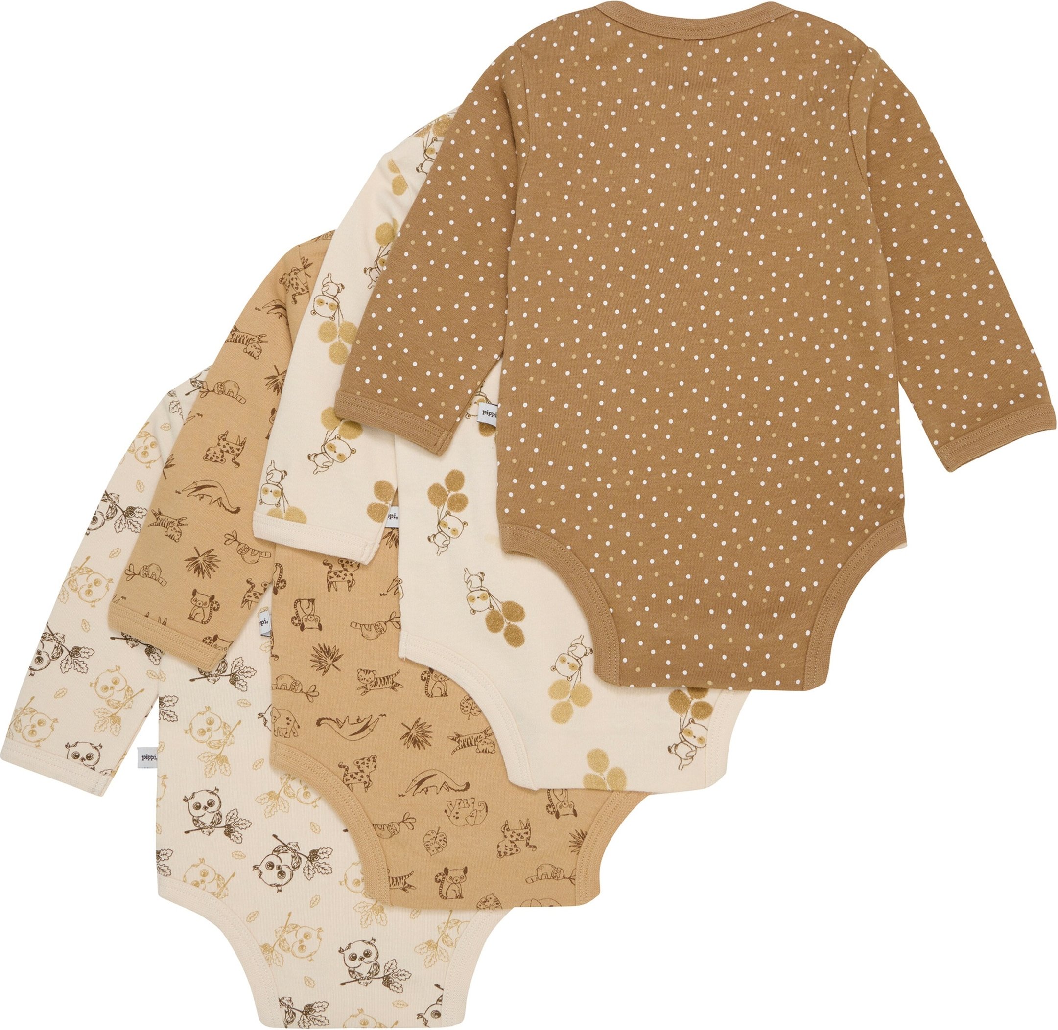 Pippi 4er-Pack Bodys langarm Tiere Punkte