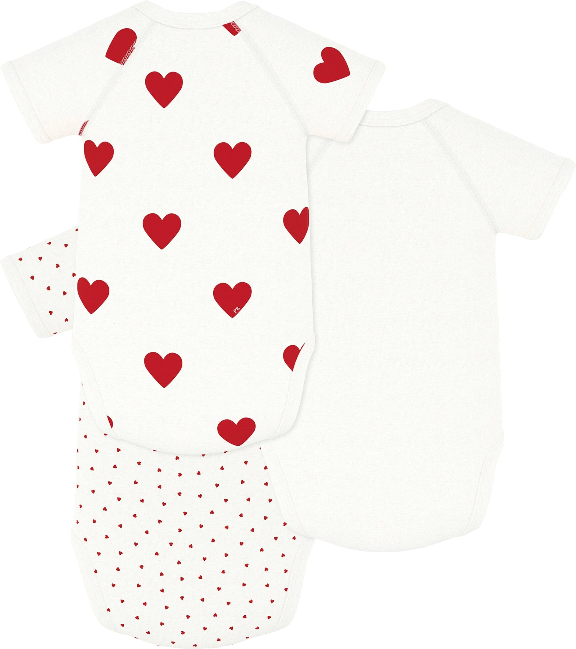 Thumbnail - Petit Bateau 3er-Pack Wickelbody kurzarm Herzen