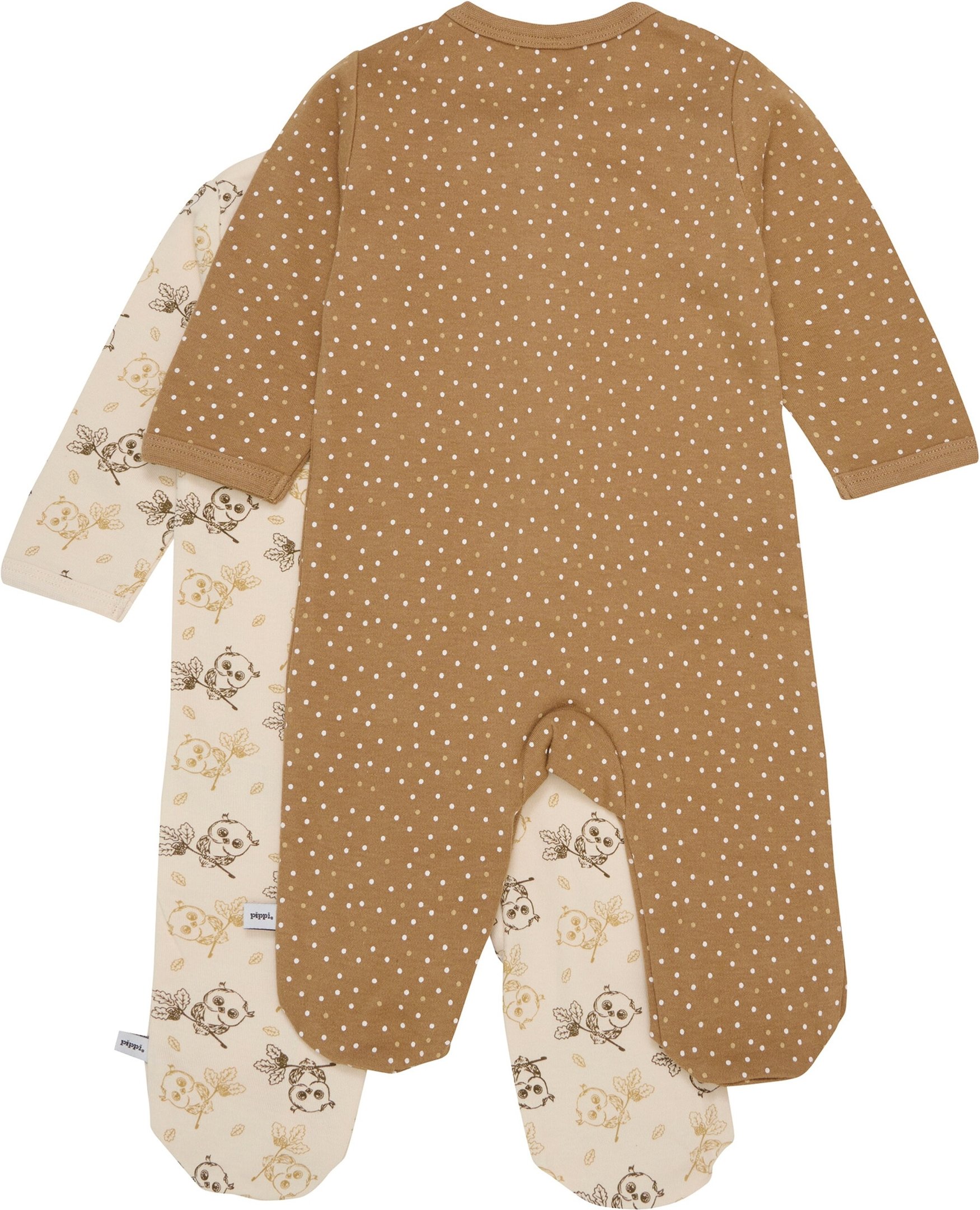 Pippi 2er-Pack Schlafoveralls mit Fuß Eulen Punkte