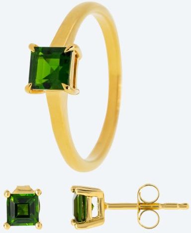 SET: Ring und Ohrstecker 925 vergold. Chromdiopsid