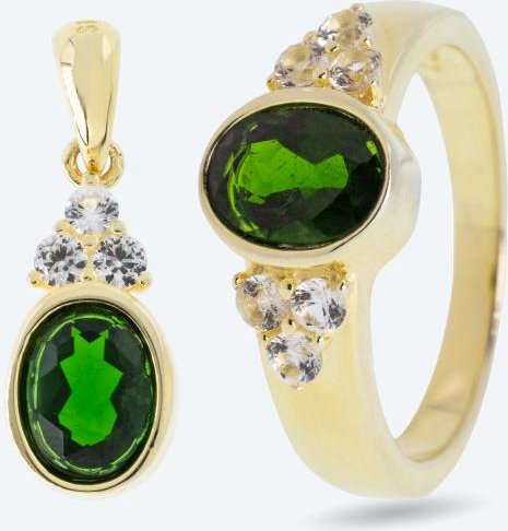 SET: Ring + Anhänger 925 Silber verg. Chromdiopsid