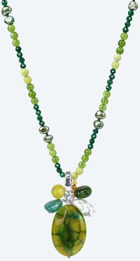 Collier mit Anhänger Feuerachat, Apatit, Jade