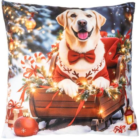 LED Kissen Weihnachtshund 40x40cm
