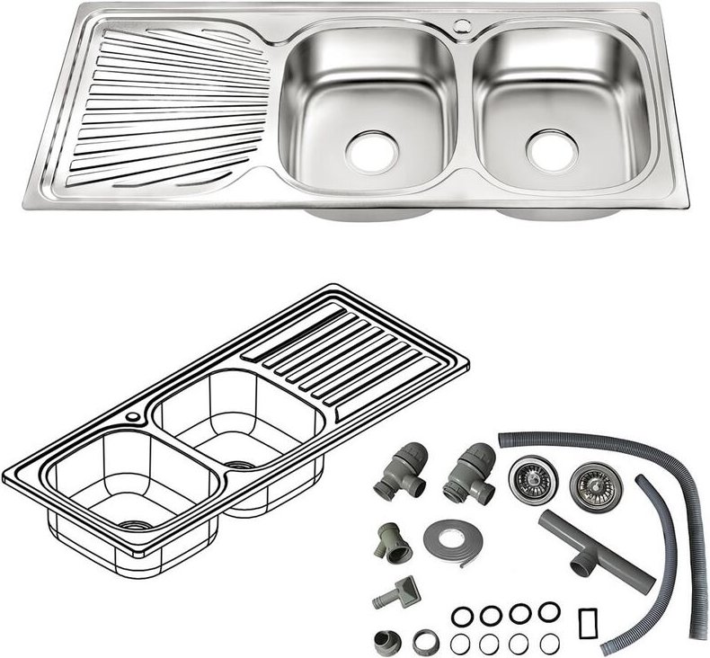 Edelstahlspüle 120CM Doppel Spülbecken mit Abtropffläche Einbauspüle Spüle - Melko