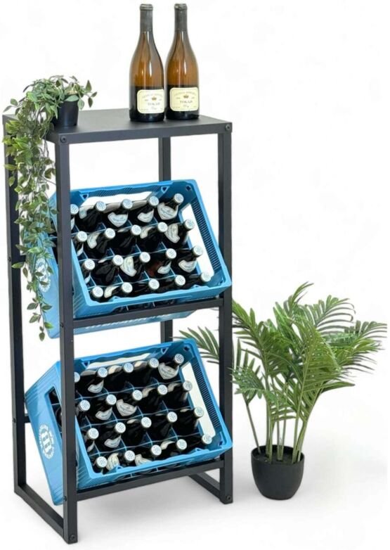 DanDiBo Getränkekistenregal 2 Kisten mit Ablage Schmal Metall Stehend 96541 Getränkekistenhalter 100 cm Getränkekistenst...