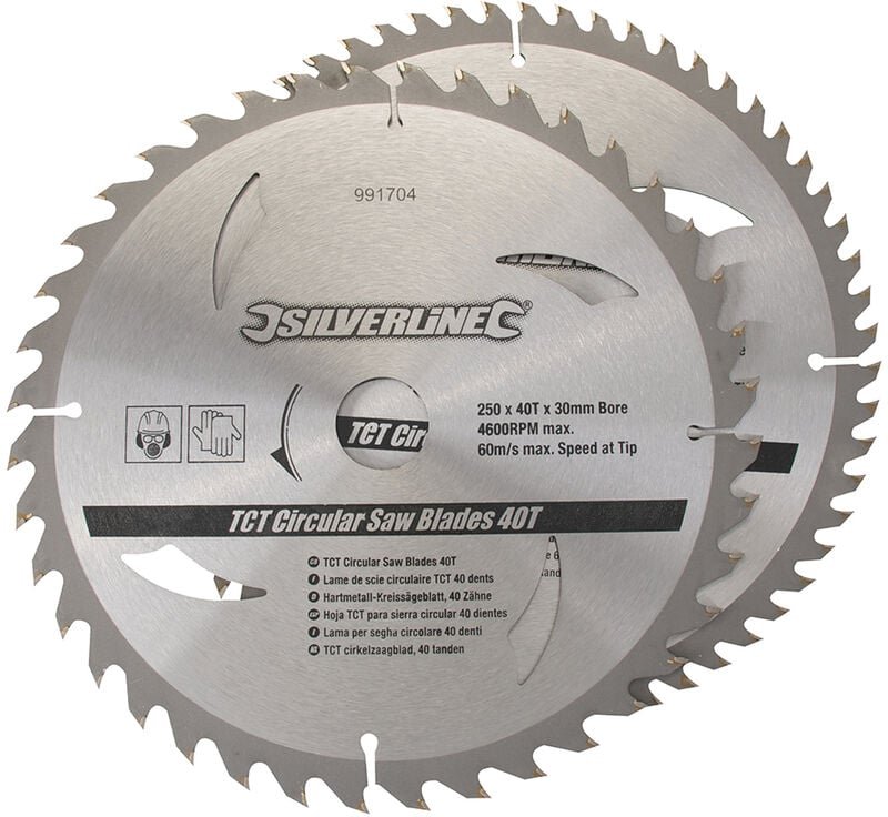 2 x Hartmetall Kreissägeblätter 250 x 30 mm mit 40 und 60 Zähnen + Reduzierringe: 25, 20 und 16 mm