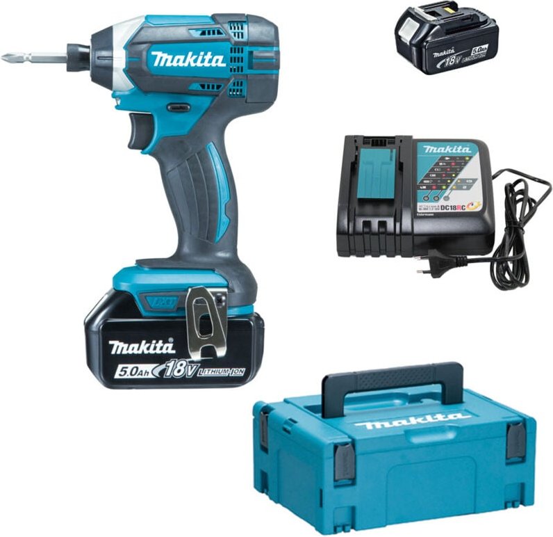 18V Schlagschrauber Makita 2 Li-Ion 5Ah Akkus + Ladeger√§t + Makpac Koffer - DTD152RTJ