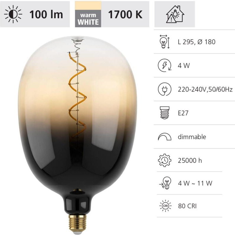 Eglo - led Leuchtmittel Oval E27 4W schwarz-braun Leuchtmittel