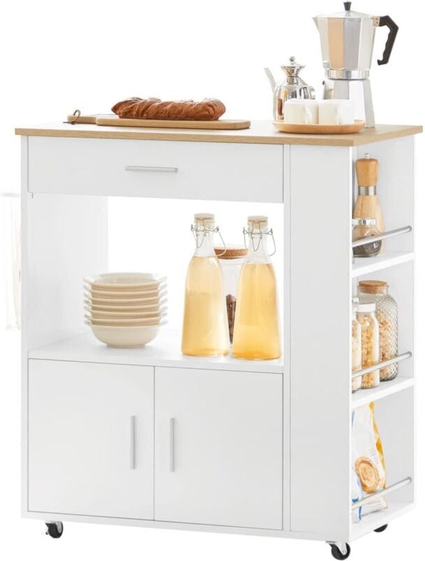 FKW113-WN Servierwagen Küchenwagen Kücheninsel Küchenschrank Rollwagen Küchentrolley Mikrowellenschrank Küchenrollwagen ...