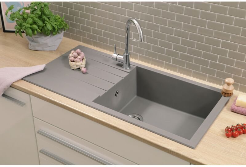 Küchenspüle Einbauspüle Spüle Granit Mineralite 100x50 Grau Respekta Houston