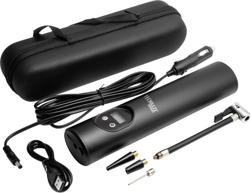 Technaxx - Akku Luftkompressor 8 bar Luftpumpe Fahrradpumpe Autopumpe Ballpumpe 4 Adapter