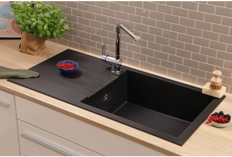 Küchenspüle Einbauspüle Spüle Granit Mineralite 100x50 Schwarz Respekta Houston