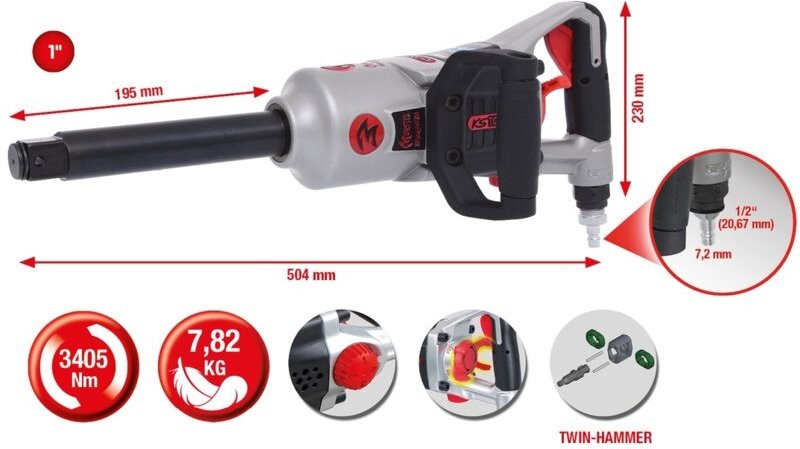 Kstools - ks Tools 1 superMONSTER Hochleistungs-Druckluft-Schlagschrauber, 3405Nm, 504 mm