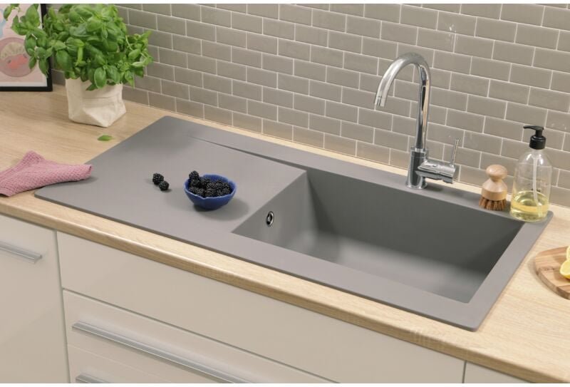 Einbau Küchen Spüle Granit Mineralite 100 x 50 Beton Grau Respekta Denver