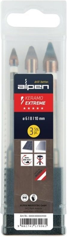 Alpen - Bohrer-Kassetten Set Keramo Extreme box, 3-tlg., ø 6,00 – 10,00 mm