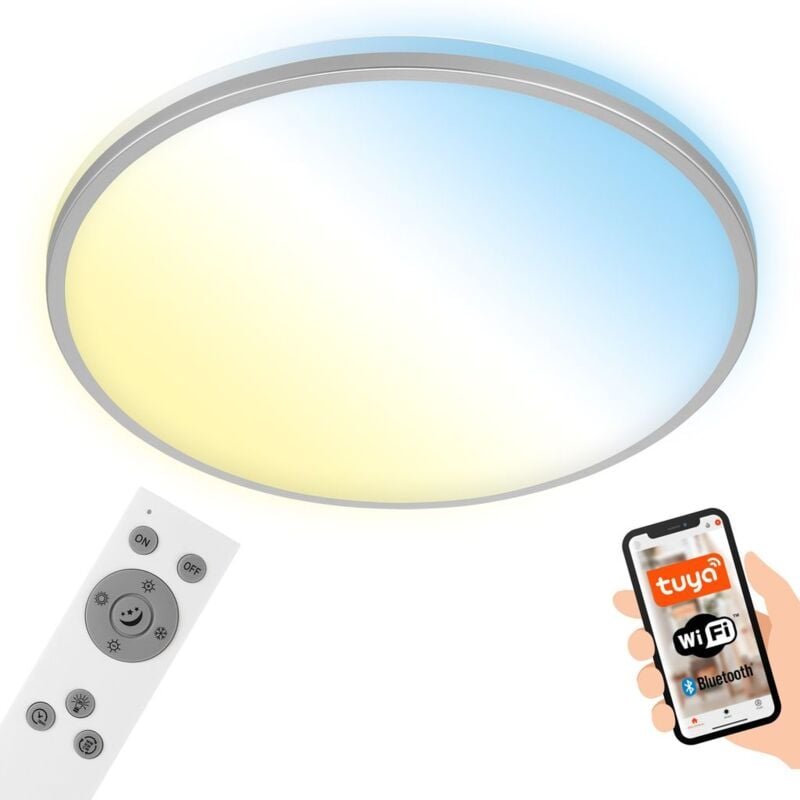 LED Deckenleuchte CCT WiFi Bluetooth App 42 W silber Metall-Kunststoff Briloner