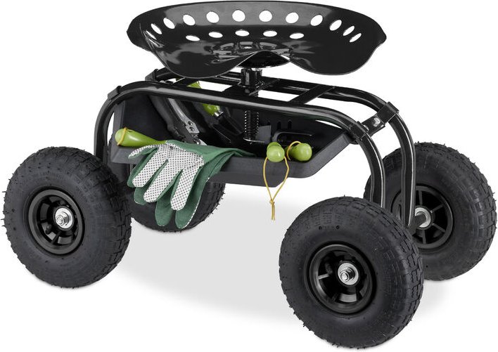 Rollsitz, für Garten & Werkstatt, 150kg, höhenverstellbar 48-56 cm, fahrbarer Gartensitz mit 4 Rädern, schwarz - Relaxda...