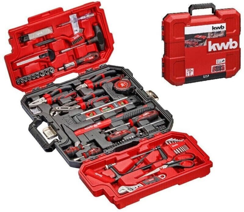 Werkzeug-Koffer inkl. Werkzeug-Set, 70-teilig, gefüllt, robust - KWB